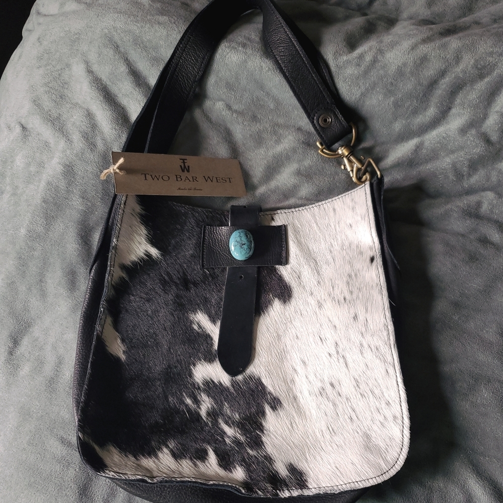 Two Bar West Pony Hair Bag with Stone Accent